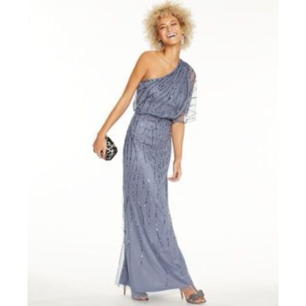 Adrianna Papell Sequined One-Shoulder Gown